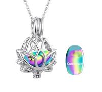 InfuMemo Customize Urn Necklace - Lotus Cremation Jewelry for Ashes with Mini Keepsake Loved One Urn Memorial Ash Jewelry For Women Men Personalized Necklaces Engraved Names