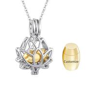 InfuMemo Customize Urn Necklace - Lotus Cremation Jewelry for Ashes with Mini Keepsake Loved One Urn Memorial Ash Jewelry For Women Men Personalized Necklaces Engraved Names