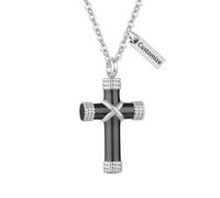 InfuMemo Customize Urn Necklace - Rope Winding Cross for Ashes Cremation Jewelry Pendant For Women Men Personalized Necklaces Engraved Names (Silver-Black)