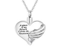 InfuMemo Heart Cremation Urn Necklace Pendant for Human Ashes Memorial Keepsakes Cremation Jewelry Loved One Memorial Jewelry - A piece of my heart Lives in heaven