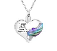 InfuMemo Heart Cremation Urn Necklace Pendant for Human Ashes Memorial Keepsakes Cremation Jewelry Loved One Memorial Jewelry - A piece of my heart Lives in heaven
