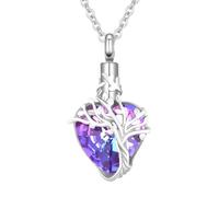 InfuMemo Heart Tree of Life Urn Necklace for Ashes Necklace for Women Cremation Crystals Ash Pendant Loved One Memorial Jewelry Gifts for Women