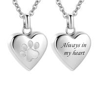 InfuMemo Pet Heart Cremation Jewelry For Ashes For Dog/Cat Paw Stainless Steel Memorial Locket Urn Necklace Paw Print Pet Heart Urn Necklace Memorial Keepsake Jewelry Ashes