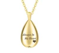 InfuMemo Teardrop Cremation Jewelry for Ashes Pendant Keepsake Urn Necklace for Ashes for Women Men with Mini Keepsake Urn Memorial Ashes Jewelry - Always In My Heart (Gold)