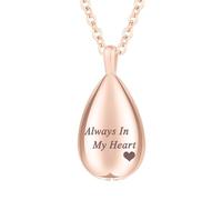 InfuMemo Teardrop Cremation Jewelry for Ashes Pendant Keepsake Urn Necklace for Ashes for Women Men with Mini Keepsake Urn Memorial Ashes Jewelry - Always In My Heart