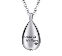 InfuMemo Teardrop Cremation Jewelry for Ashes Pendant Keepsake Urn Necklace for Ashes for Women Men with Mini Keepsake Urn Memorial Ashes Jewelry - Always In My Heart (Silver)