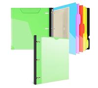 INFUN 1 Inch 3-Ring Telescoping Project Organizer Binder,13 Pocket, Customizable Front Cover, 5 Colors Pocket Divider and Plastic Binder Pocket，225 Sheet Capacity-Green