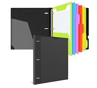 INFUN All-in-one Telescoping Binder Notebook, Refillable 3 Ring Notebook Binder with 1 Plastic Movable Pocket Folder,5 Plastic Subject dividers and Graph Paper and College Ruled Paper- Black