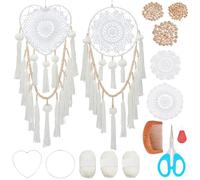 INFUNIY 2 Set White Crochet Dream Catcher DIY Dream Catchers Making Kit Large Dreamcatcher Heart Shape Make Your Own Dream Catcher Pack with Instruction for Home Decor Wall Hanging Birthday