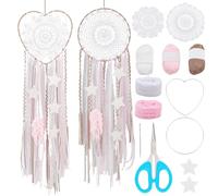 INFUNIY 2set Crochet Dream Catcher Kit Pink Large DIY Dream Catchers Kit Dream Catcher Kits Pack Make Your Own Dream Catcher Kits with Instruction for Teen Room Wall Hanging Car Ornaments