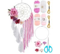 INFUNIY Rose Floral Dream Catcher Flower DIY Dream Catchers Kit Large Dreamcatcher Make Your Own Dream Catcher Pack with Instruction for Home Decor Wall Hanging Wedding Birthday Gift