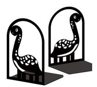 INFUNLY 1 Pair Metal Book Ends for Shelves Dinosaur Heavy Duty Bookshelf Holder Stand Black Book Stopper Support for Desktop 7.1x4.7x3.5" for Home Office Library School Kitchen Decor