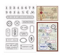 INFUNLY 1 Sheet Vintage Postage Clear Stamp for Card Making Numbers Labels Rubber Stamp Letter Number Transparent Silicone Seal Frame Tags Stamps for DIY Scrapbooking Embossing Album Journal Decor
