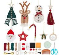 INFUNLY 10 Set DIY Macrame Christmas Tree Ornaments DIY Snowman Kit with Video Tutorial and Instruction Handmade Woven Gnomes Santa Elf Christmas Craft Gifts Wall Hanging for Home Holiday Decoration