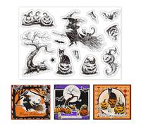 INFUNLY 10Pcs Witch Clear Stamps for Card Making 6.3x4.3 Reusable Pumpkin Silicone Stamp Black Cat Transparent Seal Stamp Bats Rubber Clear Stamps for DIY Scrapbooking Photo Album Decor