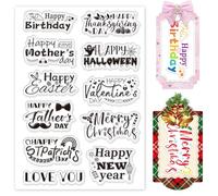 INFUNLY 11 Types Festival Words Clear Stamps Happy Birthday Rubber Stamp Greeting Word Transparent Stamps Vintage Label Frame Silicone Stamp Seals for Cards Making Photo Album Decor