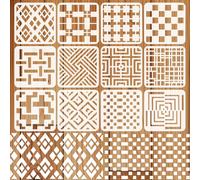 INFUNLY 12 Pcs Rectangle Checkered Stencils for Painting 7.9x7.9 Reusable Geometric Stencils Classic Plaid Stamp Plate Brick Layered Drawing Template for Wood Canvas Wall Paper Home Decor