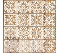 INFUNLY 12 Pcs Spanish Tile Stencil Set Talavera Tile Painting Stencil for Wall 11.8x11.8 Inches Reusable Tile Floor Stencils Kit Floral Folk Mexican Stencils for Brick Wood Nursery Living Room