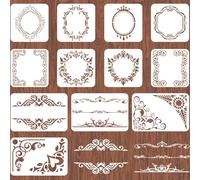 INFUNLY 12 Pcs Vintage Border Wall Stencil Lace Corner Templates Reusable Flower Frame Stencil 7.87x7.87 Inch/7.87x11.81 Inch PET DIY Painting Stencils for Crafts Cement Wood Bedroom Home Decor