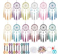 INFUNLY 12 Set DIY Small Dream Catcher Kit Metallic Color Round Mini Dream Catcher Kit Handmade Dreamcatcher Kit with Instructions Boho Hanging Ornament Making Kit for Bedroom Car Mirror Keychain Bag