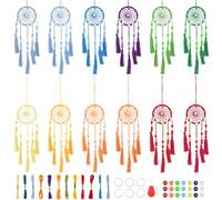 INFUNLY 12 Set Small Boho DIY Mini Dream Catcher Making Kit - Rainbow Color Handmade Dream Catcher Kit for Adults - Bag Pendant Car Interior Backpack Charm