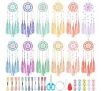 INFUNLY 12 Set Small Dream Catchers Bulk DIY Mini Dream Catcher Kit Double Weaving Make Your Own Dream Catcher Kit for Adults Keychain Kit with Instruction for Bag Pendant Car Mirror Decor Charm