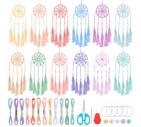 INFUNLY 12 Sets DIY Colorful Mini Dream Catcher Kit with Instruction Small Dream Catcher Kit for Starters Boho Handmade Dream Catcher Making Kit for Adults for Bag Pendant Wall Hanging Home Car Decor