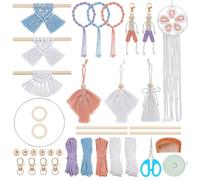 INFUNLY 12 Sets DIY Macrame Dream Catcher Kit with Instruction Boho Macrame Wall Hanging Kit Cotton Cord Boys Keychain Kit Colorful Bracelets Kit with Tassel Handmade Angel Ornaments Kit for Home Gift