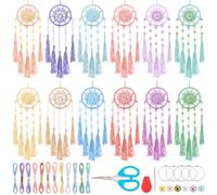 INFUNLY 12 Sets DIY Mini Dream Catcher Kit with Glass Beads Colorful Small Dream Catcher Kit with Instruction Boho Handmade Dreamcatcher Making Kit for Bag Pendant Car Mirror Charm Bedroom Decor