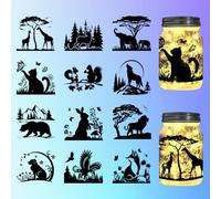 INFUNLY 12PCS Animal Silhouette Cutouts Decals 3.9x3.5Inch Forest Silhouette Cutouts Decals Silhouettes Jar Decor for Lantern Jars Wall Painting Scrapbook Windows Glass (No Sticker)