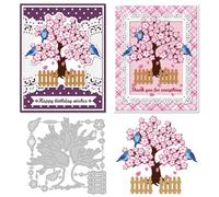 INFUNLY 12Pcs Cherry Blossom Cutting Dies Flowers Die Cuts for Card Making Trees Birds Metal Cutting Die Petals Fence Embossing Templates for DIY Scrapbooking Paper Crafts Album Decor 4.1x4.3 Inch