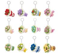 INFUNLY 12Pcs Crochet Bouquet Keychain Handmade Mini Knitted Flower Keyring Charm Bouquets Keychains for Women Small Flower Key Ring for Bag Car Key Purse Gift Ready Colorful