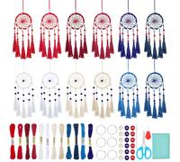 INFUNLY 12PCS DIY Small Blue Dreamcatcher Kit for Adults - DIY Mini Hanging Ornament Starter Kit for Bedroom, Car Mirror, Keychain, Bag - Independence Day Theme - Bohemian Decoration