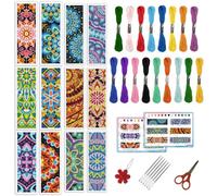 INFUNLY 12pcs Mandala Cross Stitch Bookmark Kit for Beginners DIY Boho Floral Stamped Embroidery Bookmark Kits Art Flower Needlepoint Kit with Instruction Easy Cross Stitch Kits for Book Lovers Reader