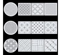 INFUNLY 12PCS Plastic Sashiko Stencils 5.9"×5.9" Sashiko PET Template Drawing Line Sashiko Template for Dresses Bags Geometric Embroidery Pattern Stencils for Hand Quilting Sewing and Embroidery