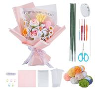 INFUNLY 12pcs/Set DIY Crochet Bouquet Kit for Beginners Mixed Handmade Crochet Flower Kit Pink Rose Knitted Making Kit with Yarn Hook Instructions for Women Wedding Graduation Birthday Gift Home