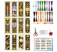 INFUNLY 12pcs Sun Moon Astrology Cross Stitch Bookmark Kit for Beginners DIY Evil Eye Stamped Embroidery Bookmark Kits Star Snake Needlepoint Kit with Instruction Easy Cross Stitch Set for Book Lovers