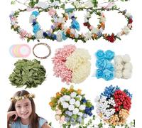 INFUNLY 12Sets DIY Flower Crowns Making Kit Make Your Own Floral Crown Garland Kit Handmade Flower Crown Kit Flower Wreaths Head Hair Accessories Decorations for Wedding Birthday Home Party Crafts