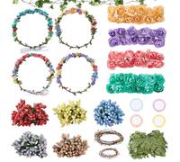 INFUNLY 12Sets DIY Flower Crowns Making Kit Make Your Own Flower Wreath Fairy Flower Headbands and Bracelets Handmade Floral Garland Kit Floral Crowns Head Hair Accessories for Wedding Birthday Party