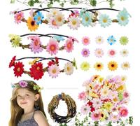 INFUNLY 12Sets DIY Flower Crowns Making Kit Make Your Own Flower Wreath Handmade Floral Crown Garland Kit Floral Crowns Head Hair Accessories Gift for Wedding Birthday Party Favours DIY Arts Crafts