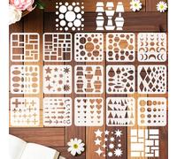 INFUNLY 15Pcs Basic Shape Wall Stencil for Painting 7.87×7.87" Reusable Geometry Rectangle Wall Stencils Star Moon Painting Stencil Small Walls Template for Card Making Photo Engraving Jewelry