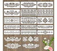 INFUNLY 15Pcs Floral Lace Painting Stencil for Wall Reusable Wall Stencils Mexican Art Flowers Walls Template for Painting Corner Border Templates for Crafts Cement Wood Furniture Canvas Home Decor