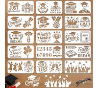 INFUNLY 15PCS Graduation Painting Stencils 3.9×7.87" Graduated Season Wall Stencil Reusable Painting Template Congrats Grad Walls Templates for DIY Crafts Wall Canvas Fabric Graduation-Party Decor