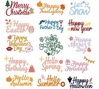 INFUNLY 15pcs Holiday Word Dies for Card Making Happy Mother's Day Greeting Die Cuts Happy Birthday Metal Phrase Dies for DIY Scrapbooking for Sizzix Spellbinders Gemini Die Cut Machine