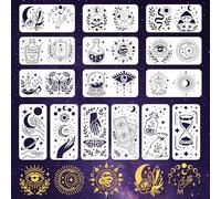 INFUNLY 15Pcs Magic Divination Wall Stencil for Painting 3.9×7.87" Reusable Wall Stencils Dream Theme Painting Stencil Small Vintage Walls Template for Crafts Cement Wood Furniture Bedroom Home Decor