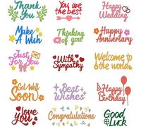 INFUNLY 15pcs Word Die Cut for Card Making Blessing Word Metal Cutting Dies Congratulations Die Cuts Happy Birthday Embossing Stencils Template for DIY Scrap-Booking Decor Wedding Birthday Card