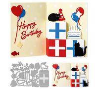 INFUNLY 16Pcs 3D Pop Up Cat Birthday Die Cuts 3.94x5.87 Inch Kitten Cake Metal Cutting Dies for Card Making Embossing Balloon Greeting Stencil for DIY Scrapbooking Paper Crafts