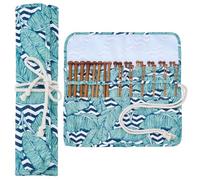 INFUNLY 18 Pairs Bamboo Knitting Needles Set Portable Knittings Needle Set for Beginner 10" Wooden Knitting Needles Single Point with Roll Bag Weaving Needle Case Kit for Making Sweater Shawl Scarf