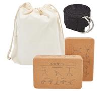 INFUNLY 2 Pack Cork Yoga Blocks Yoga Poses Teaching Cork Block 8.9x5.9x2.95 Inch Set with 8 Ft Strap and Canvas Bag Non Slip Fitness Blocks for Pilates General Fitness Stretching