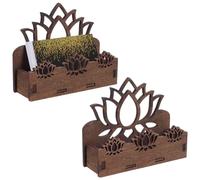 INFUNLY 2 Pack Lotus Flower Wood Business Card Holder 5.1x2.4x1.6 DIY Decorative Card Holders for Desk Open Postcard Organizer Wood Display Stand for Office Desktop Home Tabletop Organizer